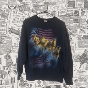 Vintage Patriotic Wolves Sweatshirt Crewneck American Flag Size Large